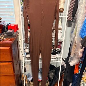 Naked Wardrobe Chocolate And Cream Long Sleeve Jumpsuit